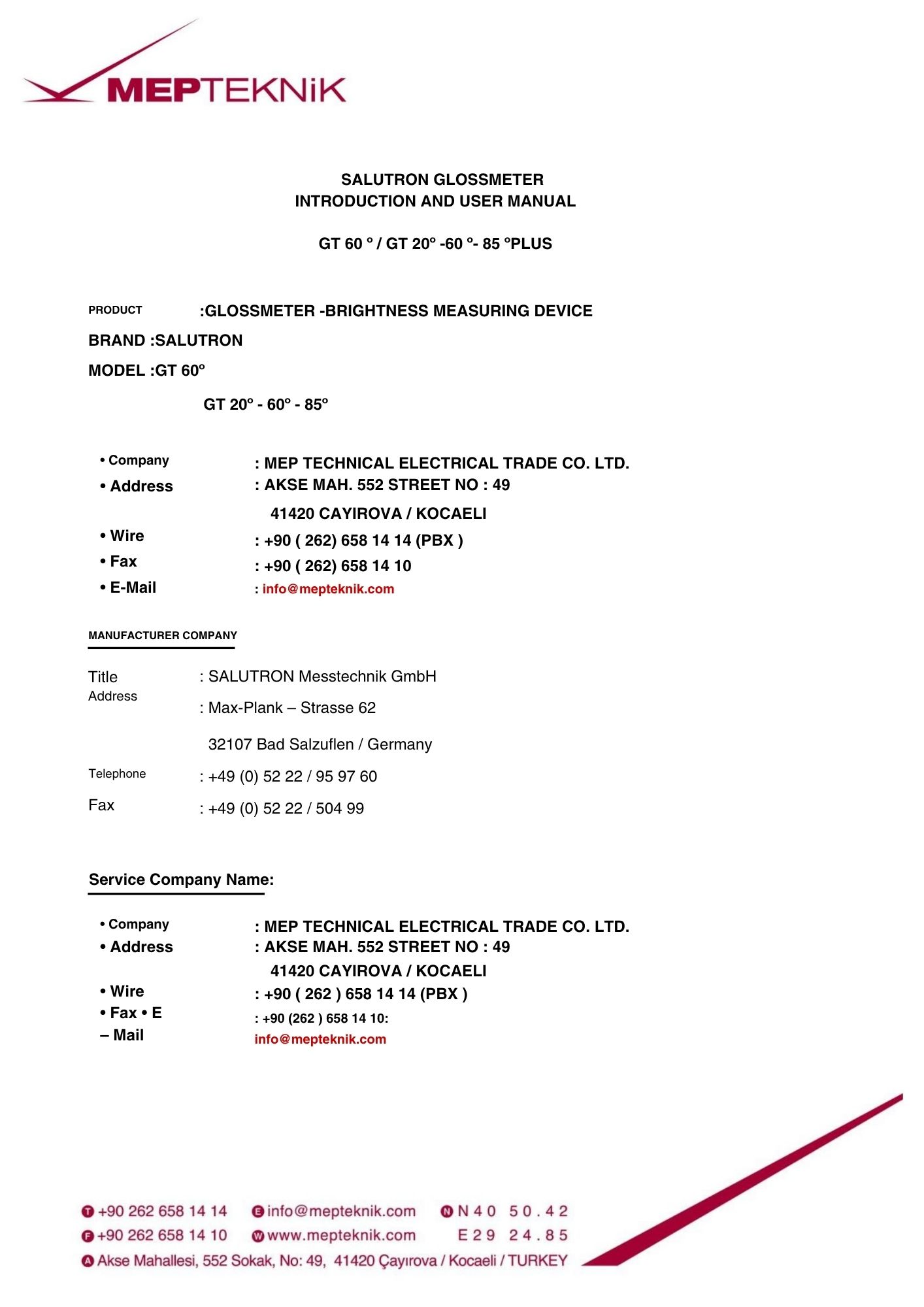 GLOSSMETER USER MANUAL